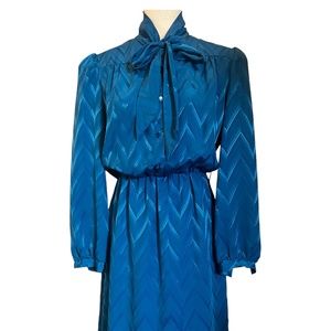 Vintage J.J. Dean of California Blue Chevron Jacquard Dress